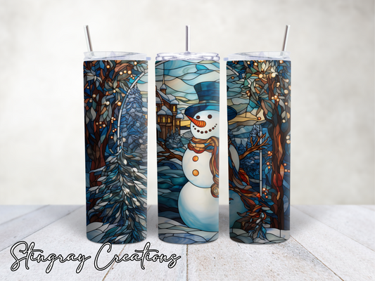 Stained Glass Snowman Holiday Tumbler